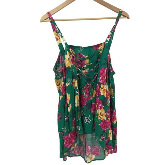 Torrid Floral Button Up Corset Laceup Tank Top Size 1X Plus Green Flower Pink - Picture 6 of 10